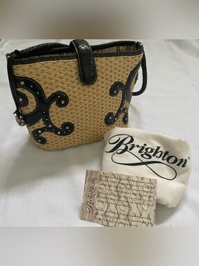 Brighton Natural Straw Tote with Black Leather Accents